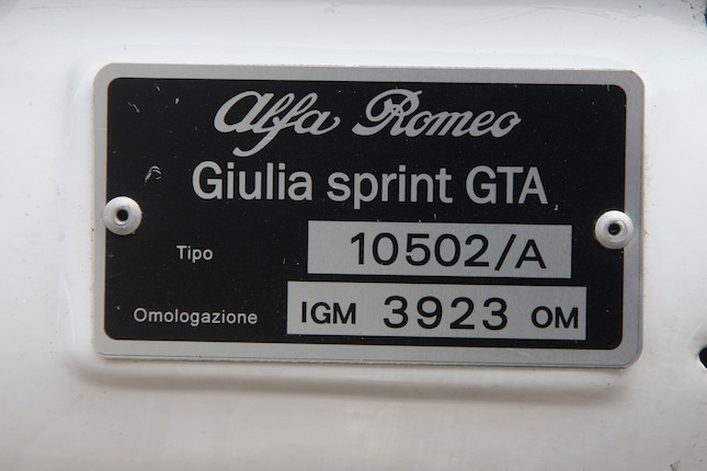 Ex-Jürgen End,1965 Alfa Romeo Giulia Sprint GTA 1600   Chassis no. AR613552 Engine no. AR00502/A 18795 image 20