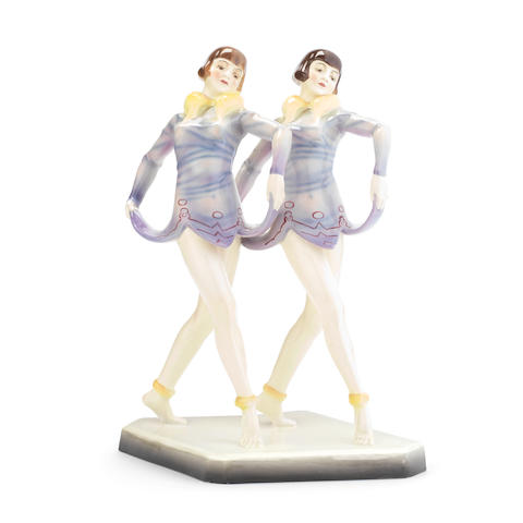 Stefan Dakon 'Twin figures of dancers', model no.5612, circa 1925