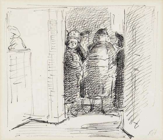 ARDIZZONE (EDWARD) Ladies at the Door, ink sketch, undated