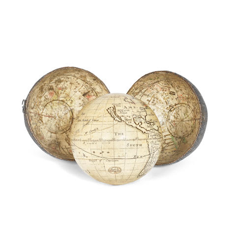 A very rare Joseph Moxon 2 &#190;-inch pocket globe, English, circa 1675,