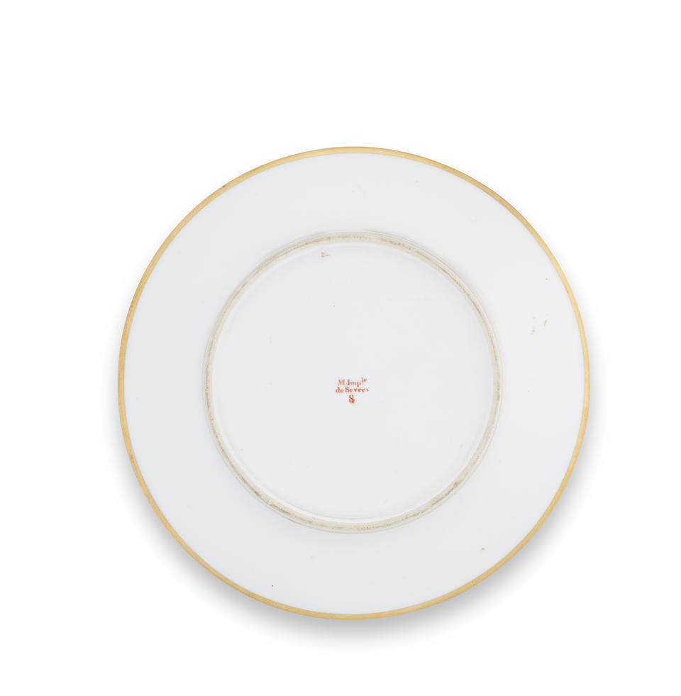 Twelve S&#232;vres plates from the 'Service de dessert Marly Rouge' for the Emperor Napoleon, circa 1809