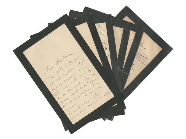 PROUST (MARCEL) Six autograph letters signed ("Marcel Proust"), five to Th&#233;r&#232;se Fould n&#233;e Ephrussi ("Ch&#232;re madame" or "Madame") and one to her husband L&#233;on Fould ("Cher Monsieur"), no place or date [Paris, 1905?]
