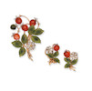 Thumbnail of CARNELIAN, NEPHRITE AND DIAMOND WILD STRAWBERRY BROOCH AND EARCLIP SUITE, image 4