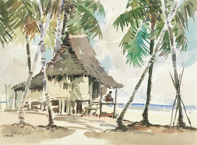 Yong Mun Sen (Chinese, 1896-1962) A beach hut (unframed)