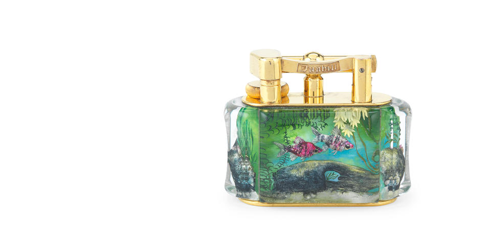 DUNHILL: a good gilt-plated and lucite 'Aquarium' lighter