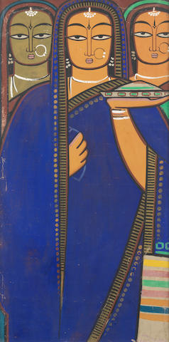 Jamini Roy (Indian, 1887-1972) Untitled (Bride with two companions)