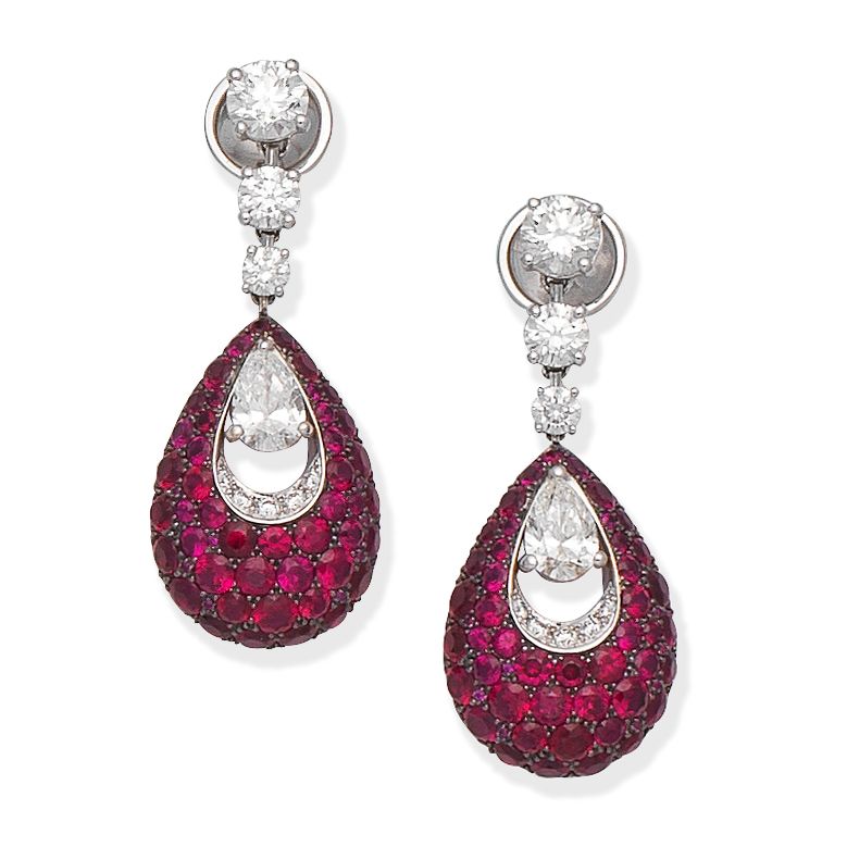 GRAFF: RUBY AND DIAMOND 'PAVILION' EARRINGS