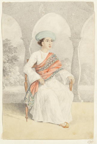 Sir Charles D'Oyly (British, 1781-1845) Portrait of a wealthy Indian man, possibly a prince mounted but unframed