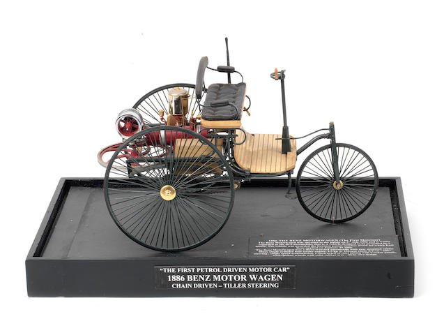 A 1:8 scale model of the 1886 Benz Motorwagen,