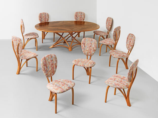 John Makepeace OBE Important and unique dining table and set of ten chairs, designed for a private commission, London, 1985-1986