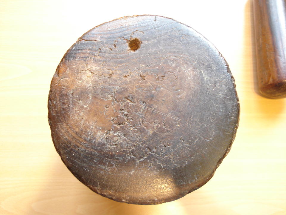 A large 18th century turned lignum vitae mortar and pestle