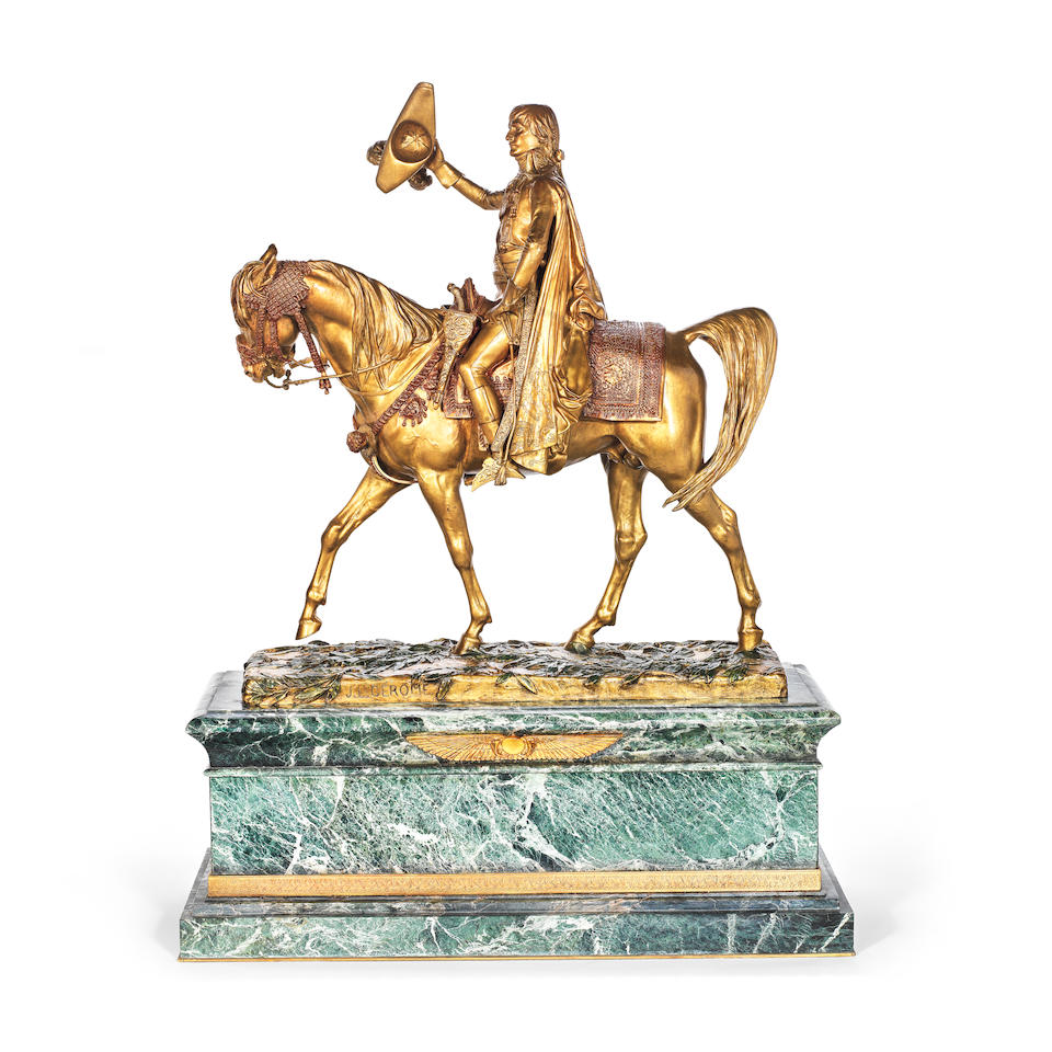 Jean-L&#233;on G&#233;r&#244;me (French, 1824-1904): A rare bronze equestrian figure of 'Napoleon Entering Cairo (Bonaparte entrant au Caire), Conceived 1897, the present cast produced prior to 1904, (2)