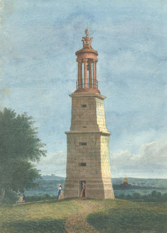 French school, early 19th century The Lantern of Demosthenes and the Obelisk in the park of Saint-Cloud
