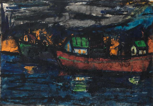 K.H. Ara (Indian, 1917-2001) Untitled (Boats)
