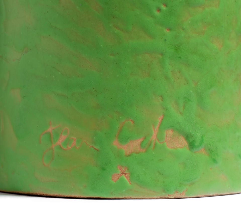JEAN COCTEAU (1889-1963) B&#233;lier deux faces (Initialement pr&#233;vu pour &#234;tre &#233;dit&#233; &#224; 30 exemplaires, le tirage du B&#233;lier deux faces a &#233;t&#233; ramen&#233; &#224; 20 exemplaires &#224;  la demande de Jean Cocteau.partially glazed pink terracotta vase Conceived in 1958 and executed in an edition of 20 )