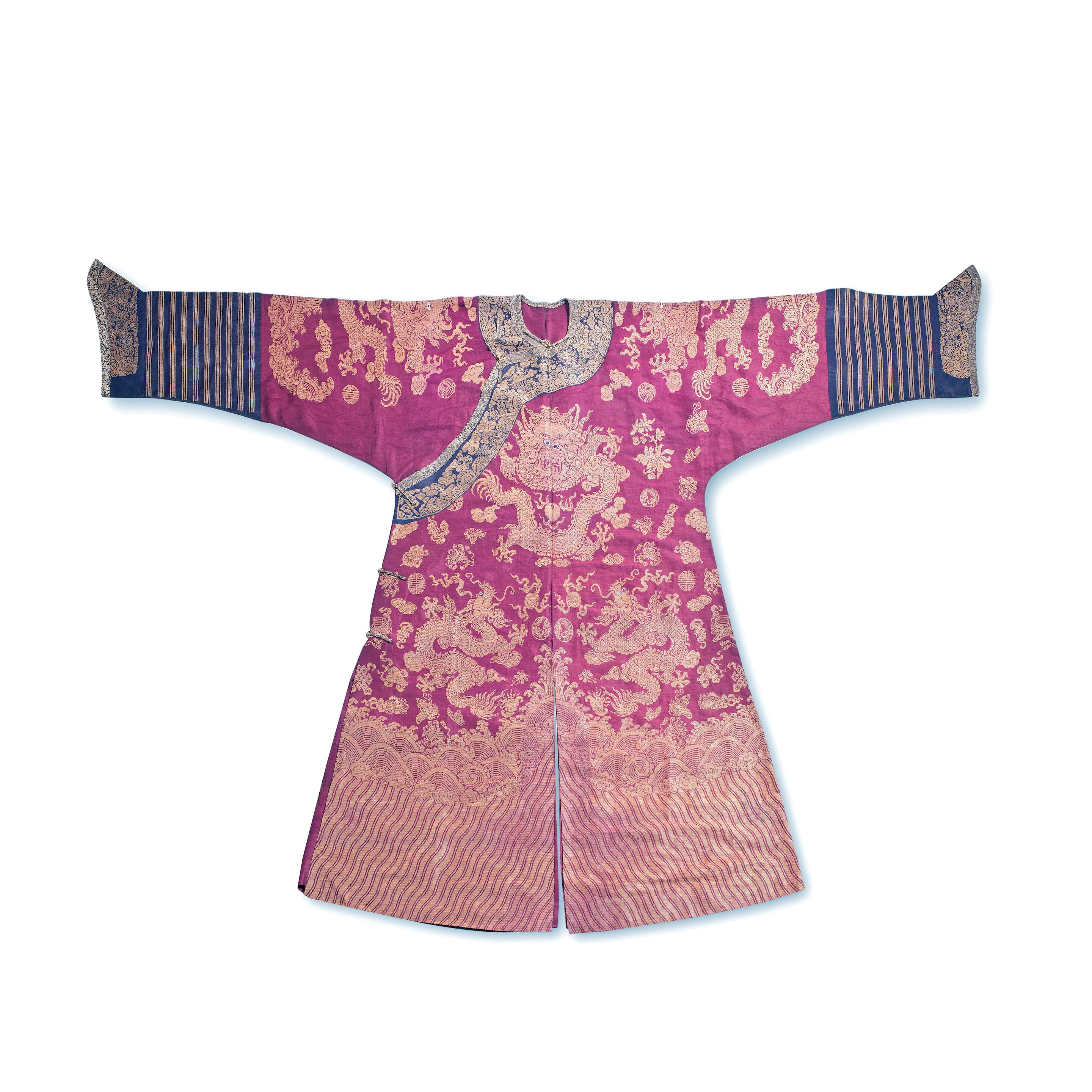 Bonhams : A BURGUNDY-GROUND WOVEN SILK 'NINE-DRAGON' ROBE, JIFU 19th ...