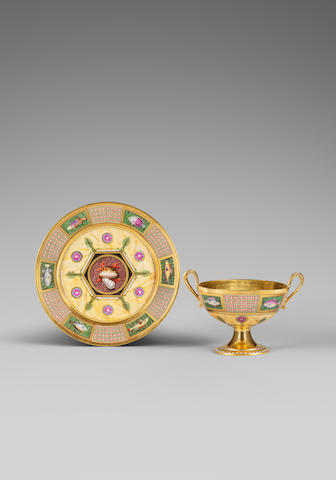 A very rare S&#232;vres footed bowl (coupe &#224; bouillon h&#233;misph&#233;rique) and stand, circa 1813-14