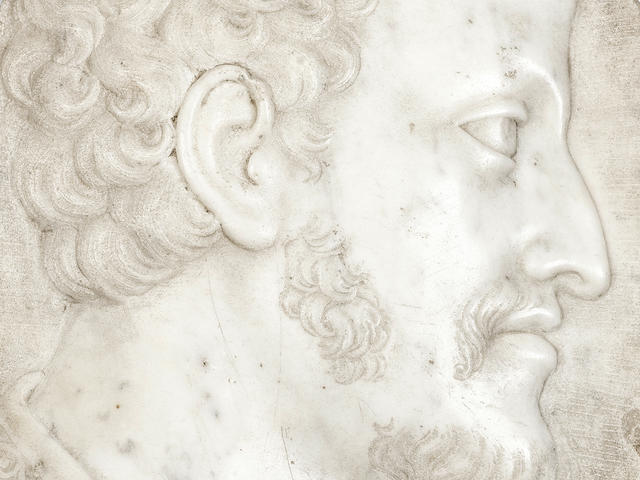 Attributed to Baccio (Bartolommeo) Bandinelli (Italian, 1493-1560): A good mid-16th century Florentine carved white marble oval profile portrait relief of a gentleman possibly depicting the Duke Cosimo I de'Medici