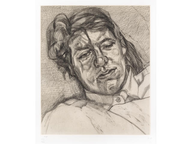 LUCIAN FREUD (1922-2011) Bella  Etching, 1987, on BFK Rives paper, signed and numbered 'AP XII/XV' in pencil, an artist's proof aside from the edition of 50, printed by Studio Prints, co-published by James Kirkman and Anthony d'Offay, London, the full sheet, in very good condition, framed Plate 423 x 348mm. (16 5/8 by 13 3/4in.); Sheet 695 x 569mm. (27 3/8 by 22 3/8in.)