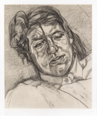LUCIAN FREUD (1922-2011) Bella  Etching, 1987, on BFK Rives paper, signed and numbered 'AP XII/XV' in pencil, an artist's proof aside from the edition of 50, printed by Studio Prints, co-published by James Kirkman and Anthony d'Offay, London, the full sheet, in very good condition, framed Plate 423 x 348mm. (16 5/8 by 13 3/4in.); Sheet 695 x 569mm. (27 3/8 by 22 3/8in.)