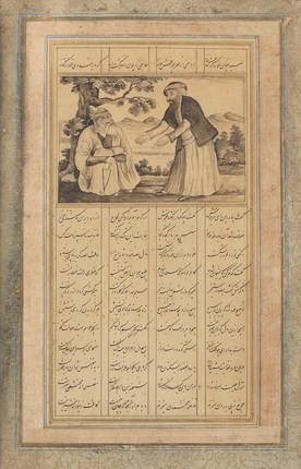 An illustrated leaf from a manuscript of the Makhzan al-Asrar, from Nizami's Khamsa Qajar Persia, 19th Century image 1