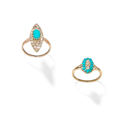 TWO TURQUOISE AND DIAMOND RINGS  (2) image 1