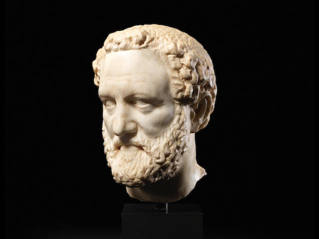 A Roman marble portrait head, probably Thucydides