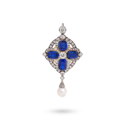 SAPPHIRE, DIAMOND AND NATURAL PEARL PENDANT, LATE 19TH CENTURY image 6
