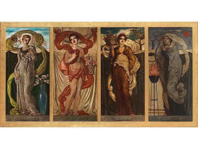 Simeon Solomon (British, 1840-1905) The Four Seasons: Spring; Summer; Autumn; and Winter each image 104.1 x 48.2cm (41 x 19in). (4)