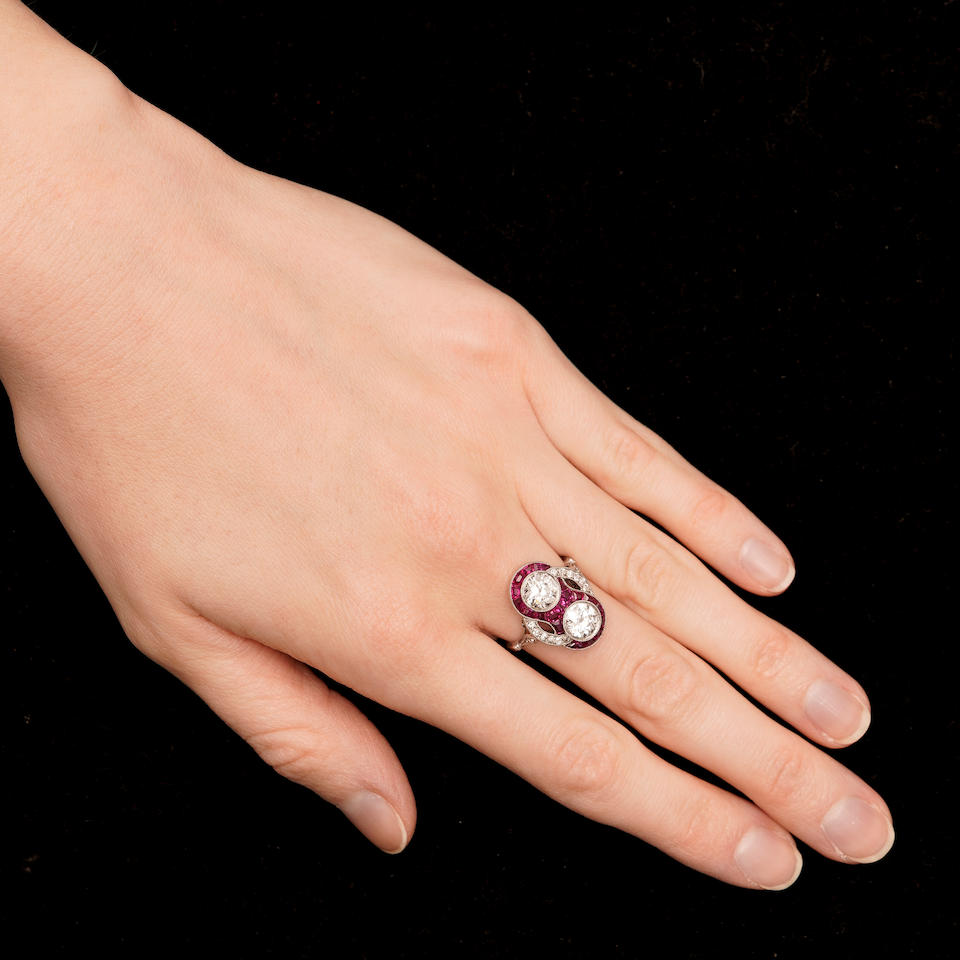 ART DECO DIAMOND AND RUBY RING,