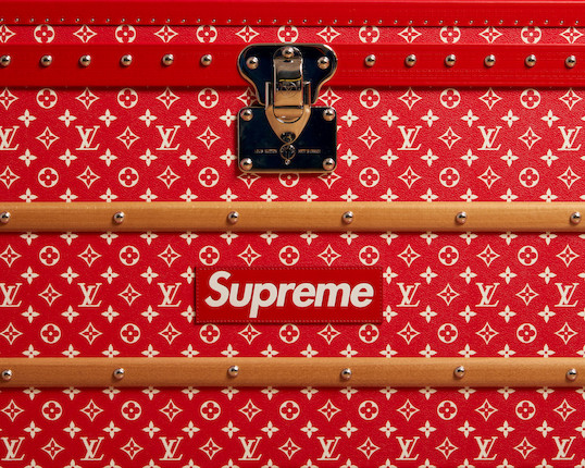 Louis Vuitton x Supreme A Limited Edition Red And White Monogram Malle Courrier 90 Trunk, 2019 (includes padlock, keys and cloche) image 2