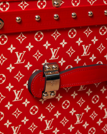 Louis Vuitton x Supreme A Limited Edition Red And White Monogram Malle Courrier 90 Trunk, 2019 (includes padlock, keys and cloche) image 5