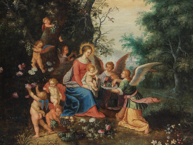 Abraham Govaerts (Antwerp 1589-1626) The Madonna and Child surrounded by angels in a landscape