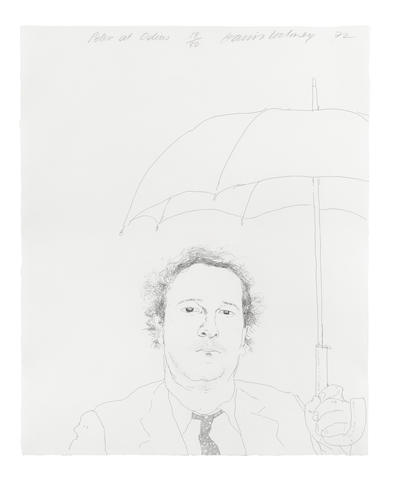 David Hockney (born 1937) The Restaurateur Etching and aquatint, 1972, on Crisbrook handmade paper, signed, dated, titled 'Peter at Odins' and numbered 18/80 in pencil, printed by the Print Shop, Amsterdam, published by Petersburg Press, London, 1974, the full sheet, in very good condition, framed Plate & Sheet 420 x 340mm. (16 1/2 x 13 3/8in.)