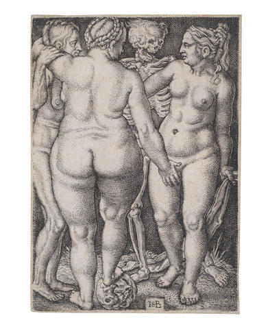 Hans Sebald  Beham  (1500-1550) Death and three nude Women Engraving, circa 1540, on laid paper, a very good impression, trimmed to the platemark; together with The Lady and Death, 1541, Adam and Eve with a skeleton, 1543, The Expulsion of Adam and Eve, 1543, on laid paper, later impressions, with small margins or trimmed to the borderline, generally in good condition Plate 77 x 54mm. (3 1/8 x 2 1/4in.)(and smaller) 4