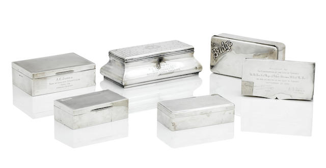 A COLLECTION OF SIX SILVER BOXES Various makers and dates  (6)