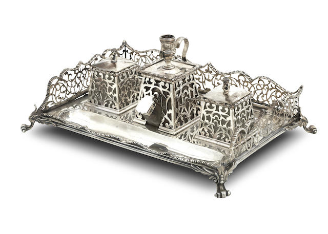 A VICTORIAN SILVER INKSTAND Charles Thomas Fox and George Fox,  London 1844