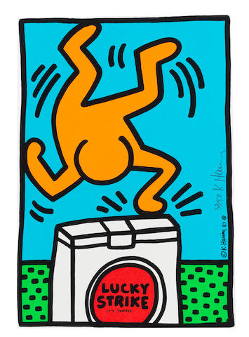 Keith Haring (1958-1990) Lucky Strike Screenprint in colours, 1987, on heavy wove paper, signed and numbered 32/50 in pencil, published by B.A.T. Suisse SA, Geneva, the full sheet, in very good condition, framedSheet 295 x 210mm. (11 1/2 x 8 1/4in.)