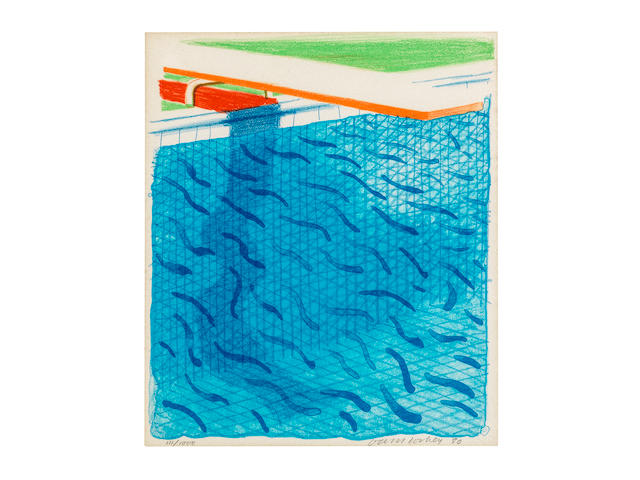 David Hockney (born 1937) Pool Made with Paper and Blue Ink for Book Lithograph in colours, 1980, on Arches wove paper, signed, dated and numbered 111/1000 in pencil, published by Tyler Graphics Ltd., Mount Kisco, New York, with their blindstamp, the full sheet, in very good condition, framed; together with the accompanying book Paper Pools, signed in red ink and stamp-numbered 111 on the justification, within the original card slipcaseSheet 265 x 228mm. (10 1/2 x 9in.)