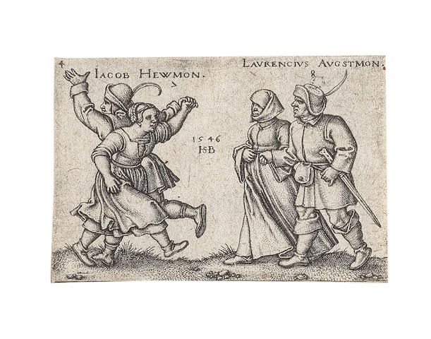 Hans Sebald  Beham  (1500-1550) The Peasants' Feast, or The Twelve Months Four engravings from the series, January and February, July and August, September and October, Peasants fighting, 1546; together with The Justice of Trajan, 1537, Peasants' Brawl, Alexander the Great and Bucephalus, on laid paper, good to fair impressions, latter two are late impressions, trimmed to or on the platemark, generally in good condition Sheet 111 x 80mm. (4 3/8 x 3 1/8in.)(and smaller) 7