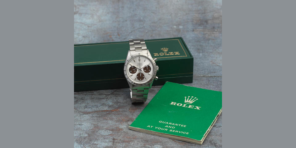 Rolex. A rare stainless steel manual wind chronograph bracelet watch offered by the original owner and together with original purchase receipt and guarantee  Daytona, Ref: 6239, Purchased 30th December 1970