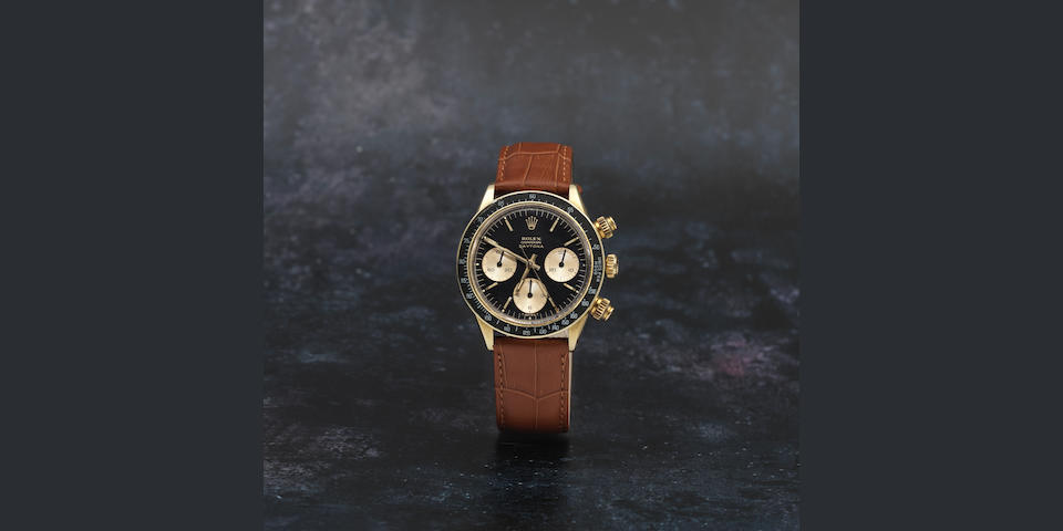 Rolex. A fine and rare 14K gold manual wind chronograph wristwatch  Cosmograph Daytona, Ref: 6241, Circa 1968