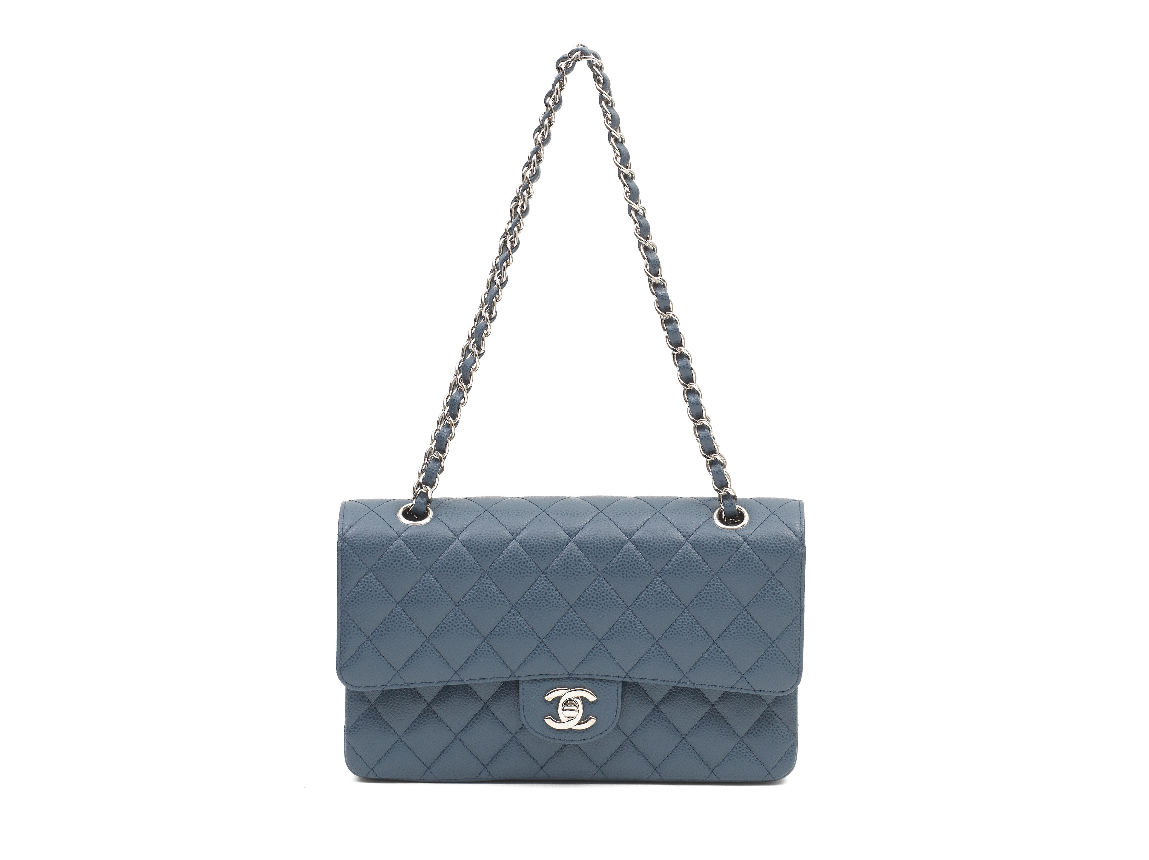A BLUE JEAN CAVIAR MEDIUM CLASSIC DOUBLE FLAP BAG Chanel, 2005-2006 (includes serial sticker, authenticity card, leather booklet, dust bag and box)