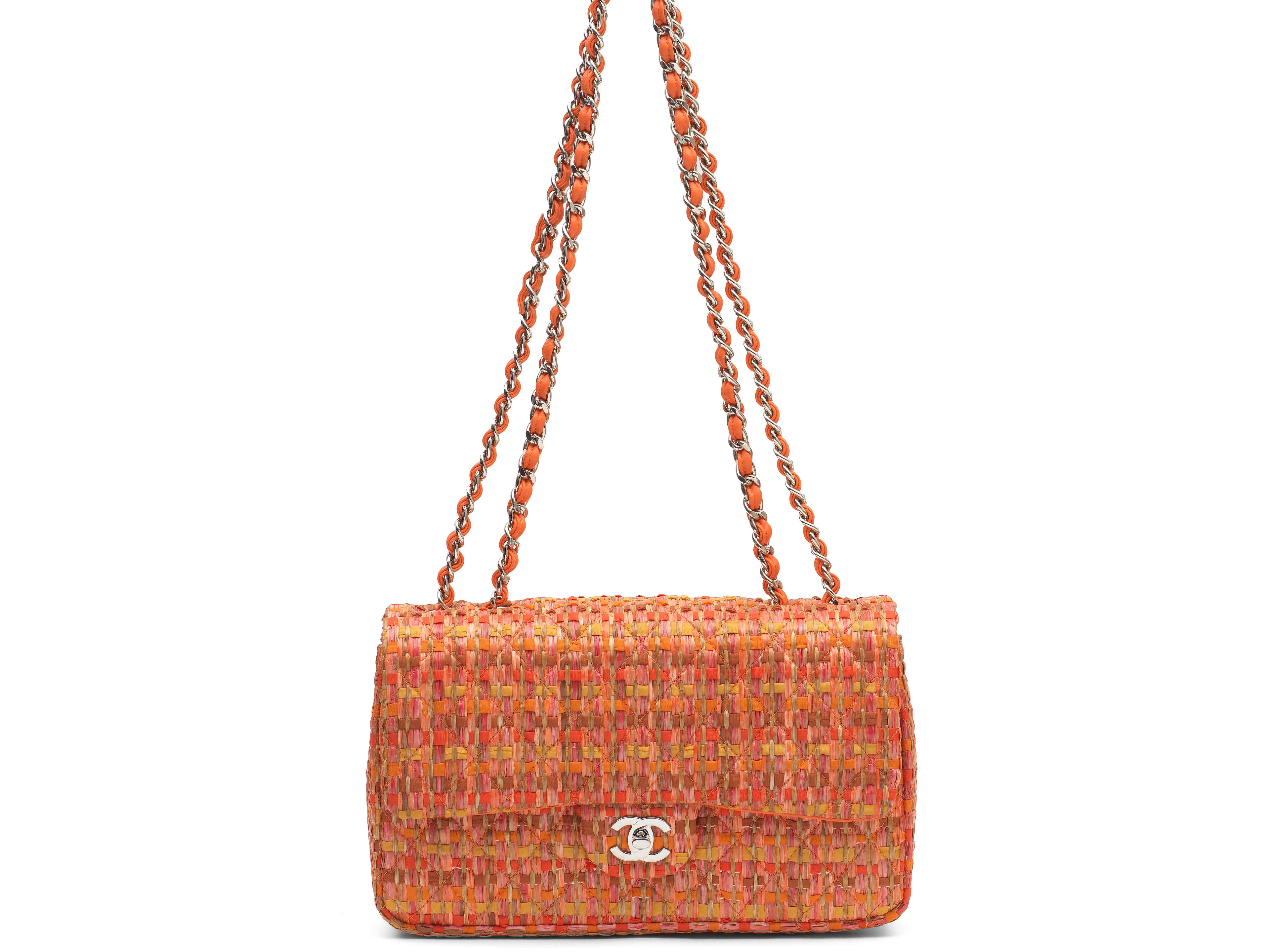 AN ORANGE WOVEN RAFFIA FLAP BAG Chanel, 2003-04 (includes authenticity card, dust bag and box, no serial code)