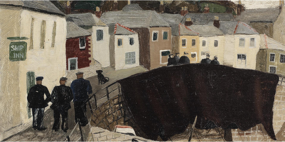 Christopher Wood (British, 1901-1930) Drying Sails, Mousehole, Cornwall 40.6 x 50.8 cm. (16 x 20 in.) (Painted in 1930)
