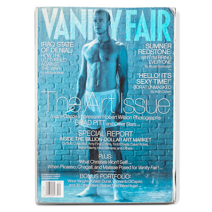 Bonhams : Brad Pitt A Pair of White Calvin Klein Trunks Worn by Brad Pitt  on the December 2006 Cover of Vanity Fair, 2000's,