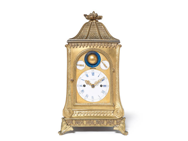 A very rare second quarter of the 20th century gilt brass astronomical mantel clock with calendar Charles Frodsham, 27, South Molton Street, London