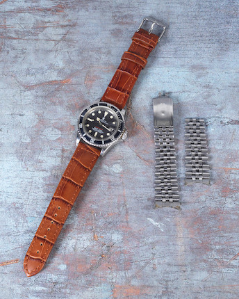Rolex. A fine stainless steel automatic calendar bracelet watch  Single Red Submariner, Ref 1680, Circa 1971 image 2