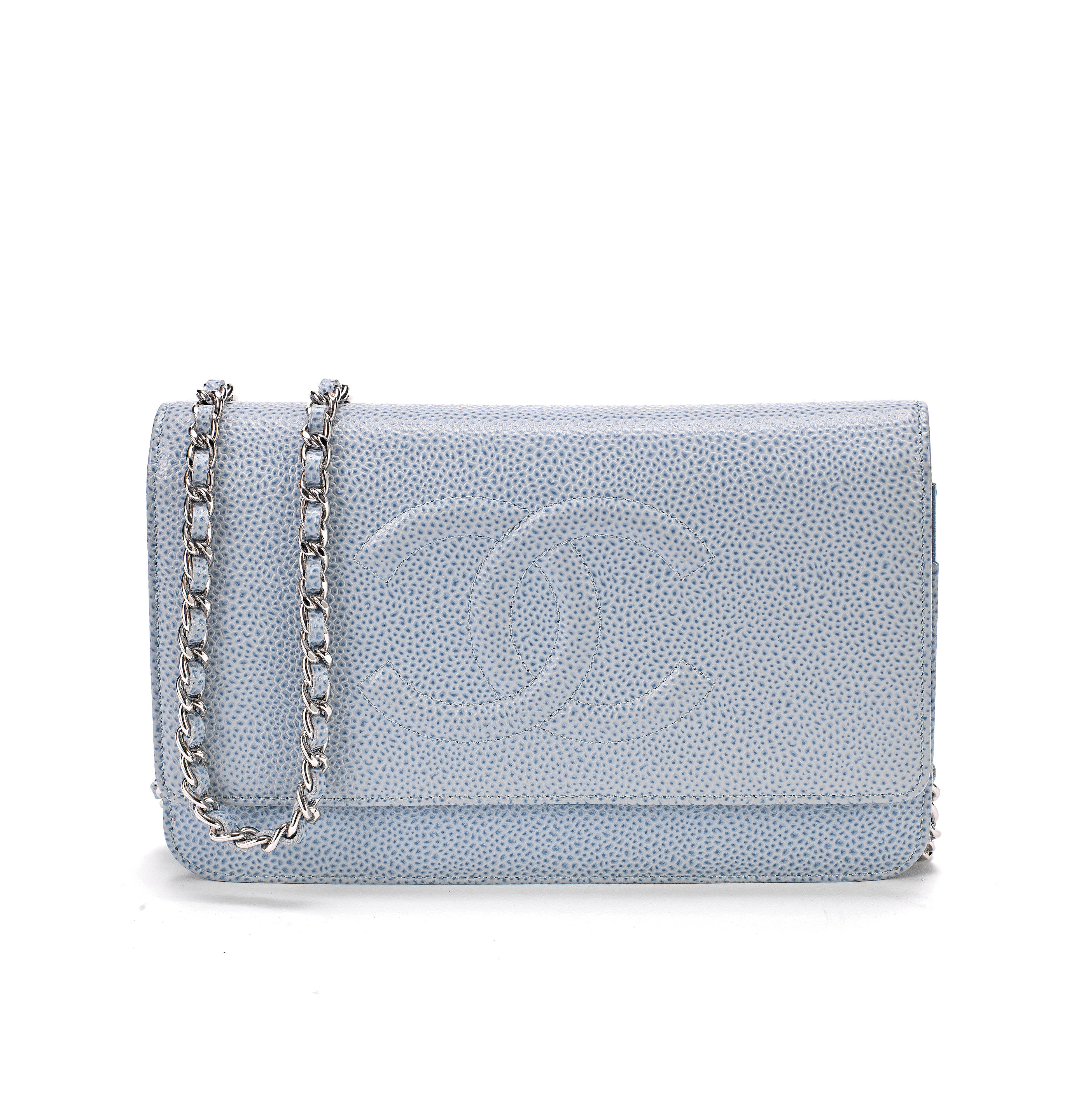 Bonhams : Chanel a Baby Blue Caviar Leather CC Wallet on Chain (WOC)  2012-13 (includes serial sticker, authenticity card and box)