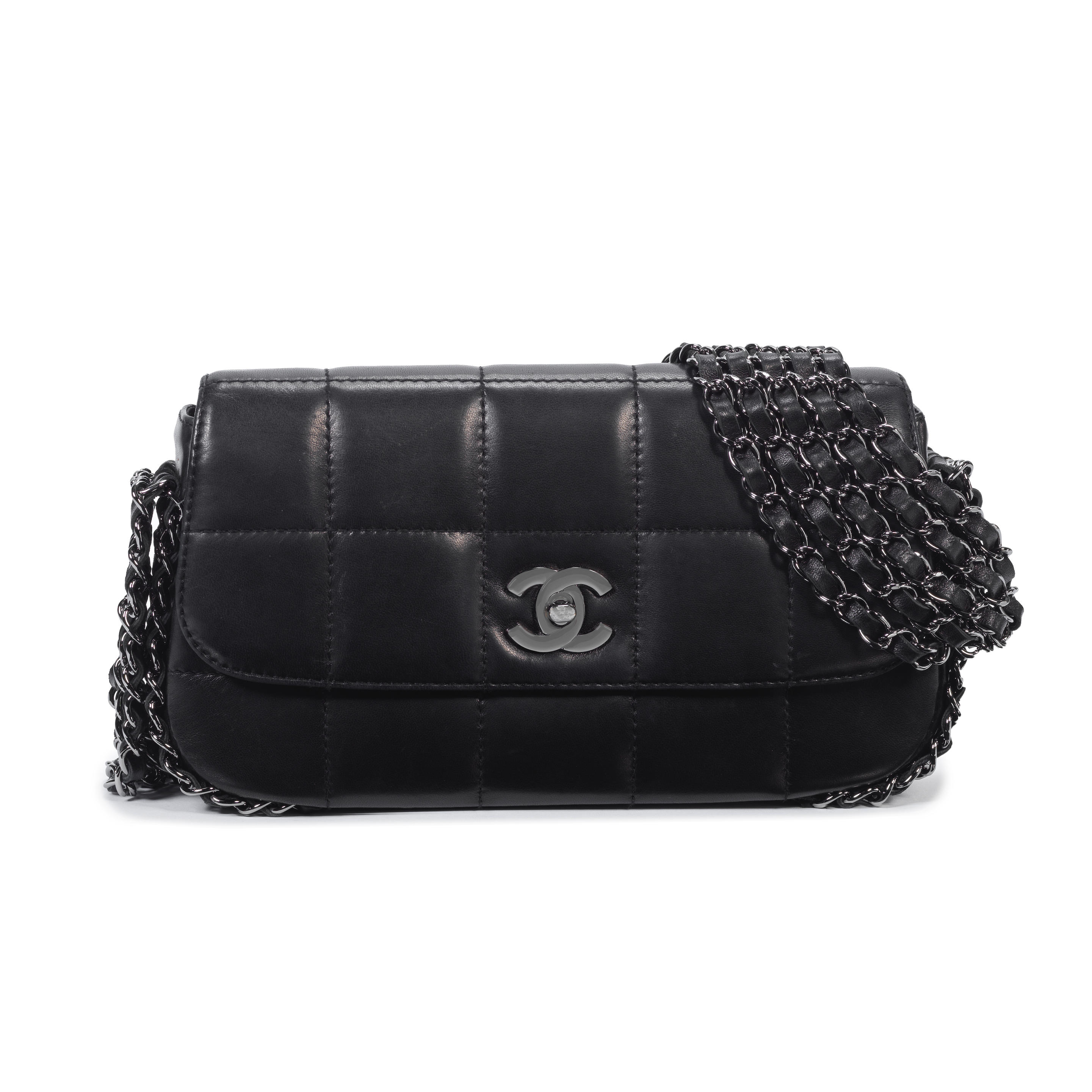 Bonhams : Chanel a Black Square Quilted Multi-Chain Flap Bag 2003-4  (includes serial sticker, authenticity card and box)